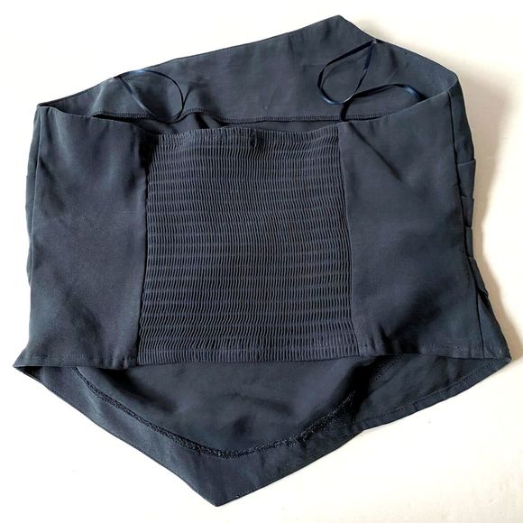 Stradivarius Tube Top Womens Large Steel Blue Asymmetrical Smocked Back NWT - Picture 5 of 16
